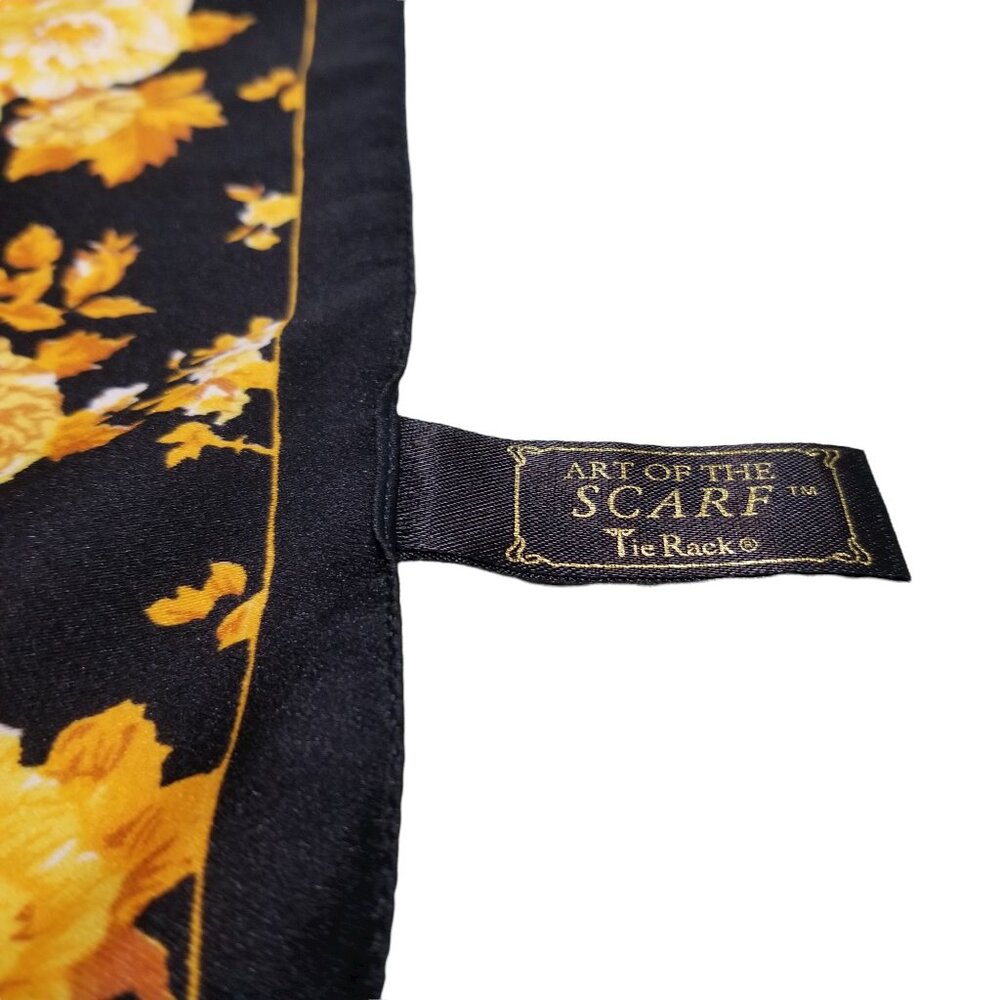 The Art of the Scarf-Vintage Italian Scarf by The Tie Rack Black w/Golden Roses - Picture 10 of 11